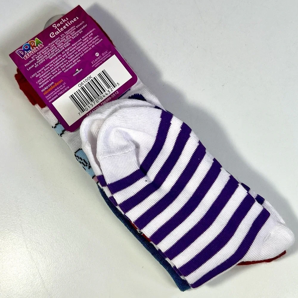 Nickelodeon Dora The Explorer & Boots Calf Socks Girl 6-8 Blue Maroon Pair/2 NWT